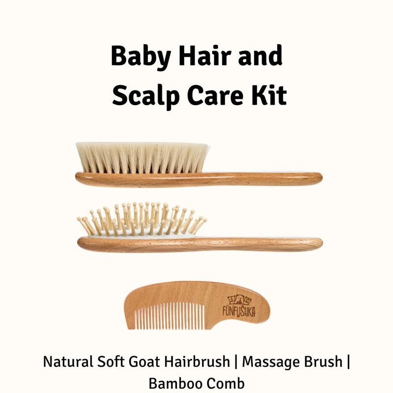 [Australia] - Baby Hair Brush Set for Newborns & Toddlers - Baby Brush and Comb Set - Ultra Soft Goat Hair Bristles, Perfect for Cradle Cap, Newborn Showers & Registries Gift, Comb Brush for Girls & Boys Beechwood 