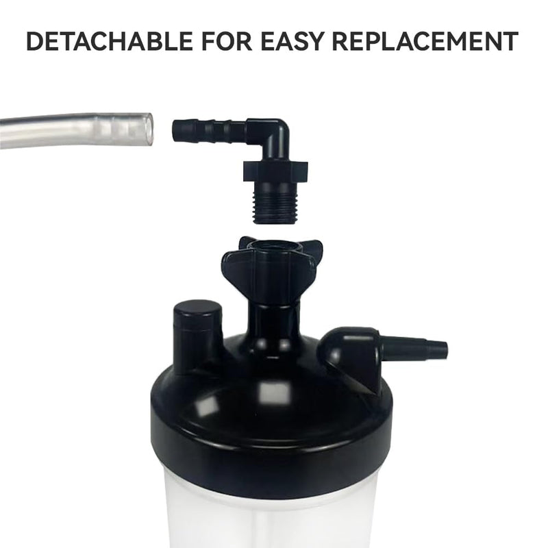 [Australia] - Oxygen Humidifier Bottle for 1 pk & Right Angle Bottle Elbow & 12'' Adapter Tubing -Lightweight Portable Plastic 