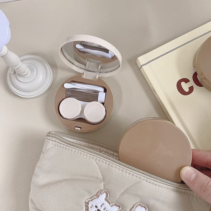 [Australia] - HLLMX 2 PCS Contact Lens Case Travel Case Holder Storage Box Portable Contact Lens Container Soak Kit for Travel&Home (White,Khaki) 