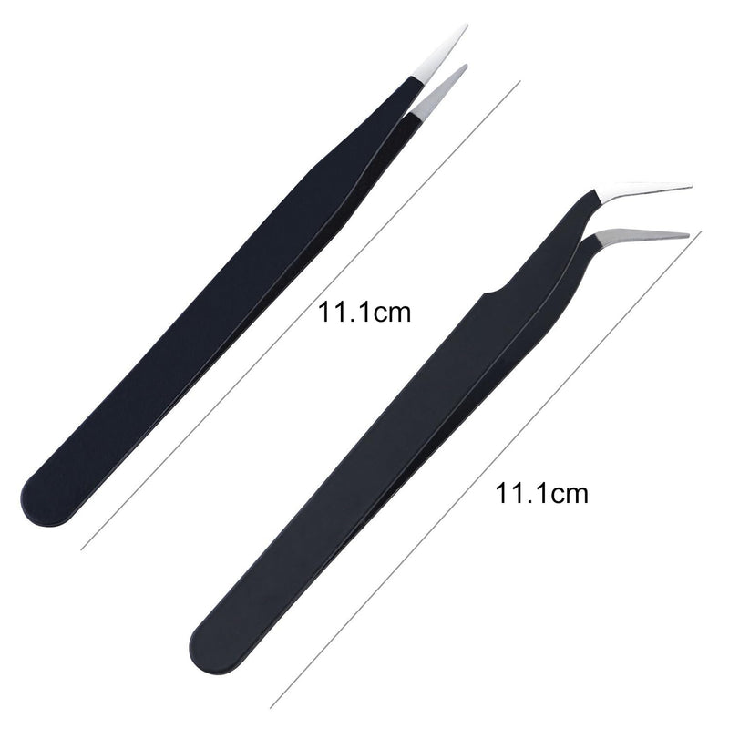 [Australia] - YPYMOD Tweezers Set of 2, Straight and Curved Tweezers, Nail Tweezers, Stainless Steel Eyebrow Tweezers for Facial Hair, Eyelashes, Eyebrows and Ingrown Hairs, with Leather Case (11.5cm*1cm) 