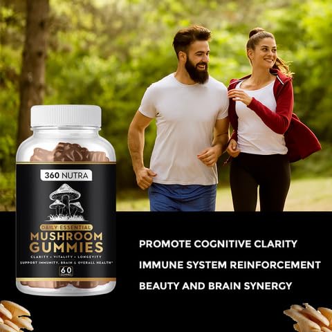 Premium Organic Mushroom Gummies| Immune Support and Antioxidant Boost Vegan Gummies | All-Natural Immunity-Enhancing Mushroom Supplements for Adults| Focus Gummies for Memory, Focus and Nerve Health