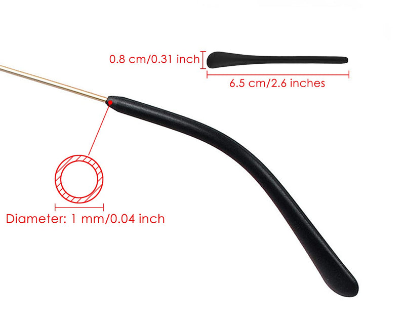 [Australia] - DS. DISTINCTIVE STYLE Eyeglass Metal Frame End Tips 6 Pairs Silicone Ear Sock Pieces Tubes Anti-slip Replacement Glasses Ear Cushion for Thin Metal Eyeglass Legs - Black 
