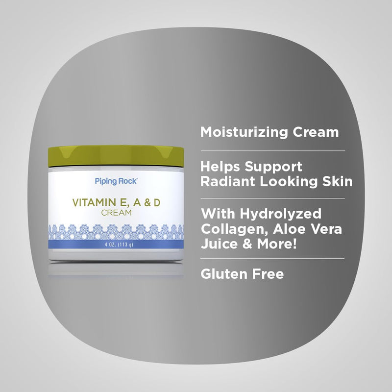 Piping Rock Vitamin E, A & D Cream | 4 Ounces | Moisturizing for Face and Body | Non-GMO, Gluten Free formula