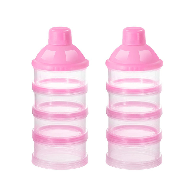 Accmor Formula Dispenser On The Go, 4 Compartments Stackable Formula Container for Travel, Baby Milk Powder Kids Snack Container, BPA Free ﻿ Pink 2pc