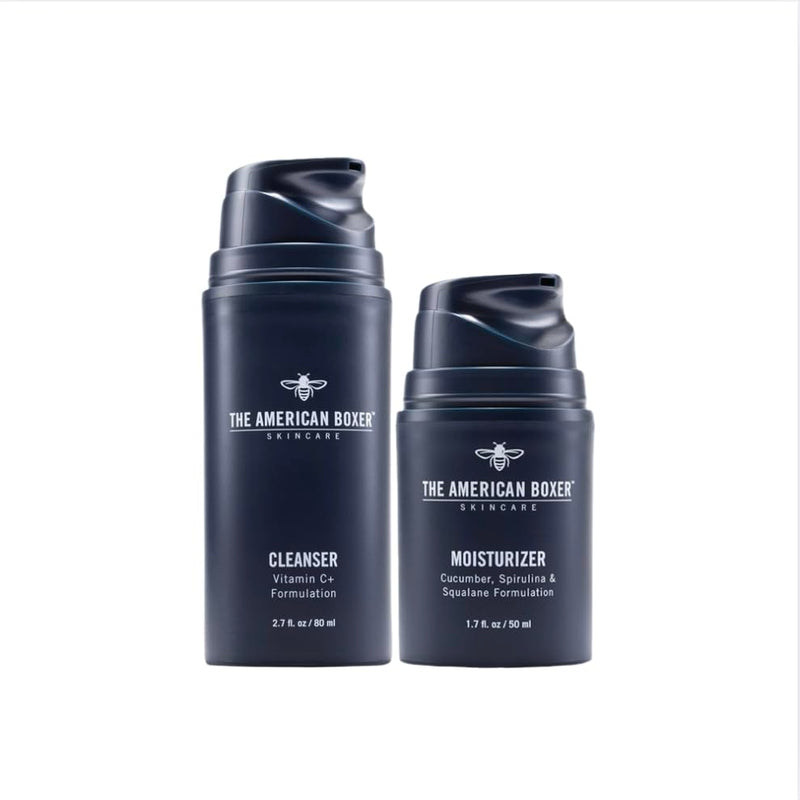 American Boxer Men's Daily Skincare Set, Vitamin C Cleanser & Moisturizer | Complete 2-step routine, Vitamin C cleanse + squalane hydration • Works on oily, dry & combo skin, Fast-absorbing Face Wash & Moisturizer Bundle