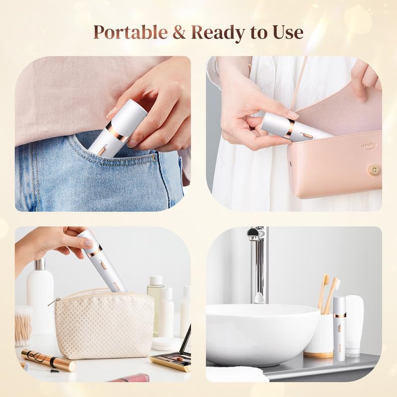 [Australia] - Mini Epilator for Women, Facial Hair Remover for Women 2 in 1, Wireless Electric Facial Shaver Women with LED Light, Hair Removal Device for Face, Armpit, Leg, Arms, Bikini 