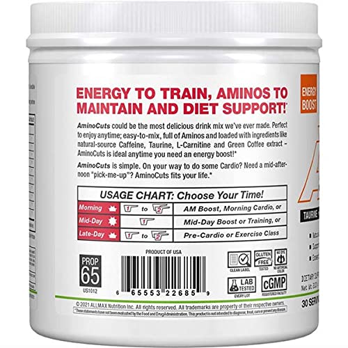 [Australia] - ALLMAX Nutrition AMINOCUTS (ACUTS), Amino-Charged Energy Drink with Taurine, L-Carnitine, Green Coffee Bean Extract, Watermelon, 30 Servings 
