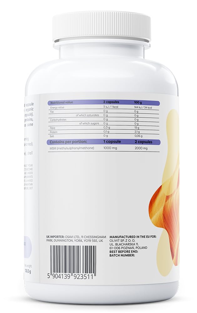 Osavi MSM, 1000 mg – 120 Vegan Capsules | Supports Joint Health & Skin Elasticity | Methylsulphonylmethane for Collagen & Keratin Production