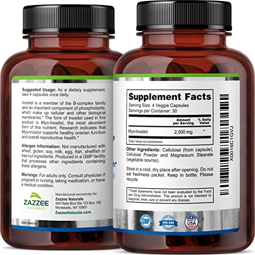 Zazzee 40:1 Ratio Myo and D-Chiro Inositol Supplement for Women | Myo Inositol Capsules Plus D-Chiro for Cycle Regulation Ovarian Support & Overall Hormone Balance for Women - Vegan & ISO Lab Tested