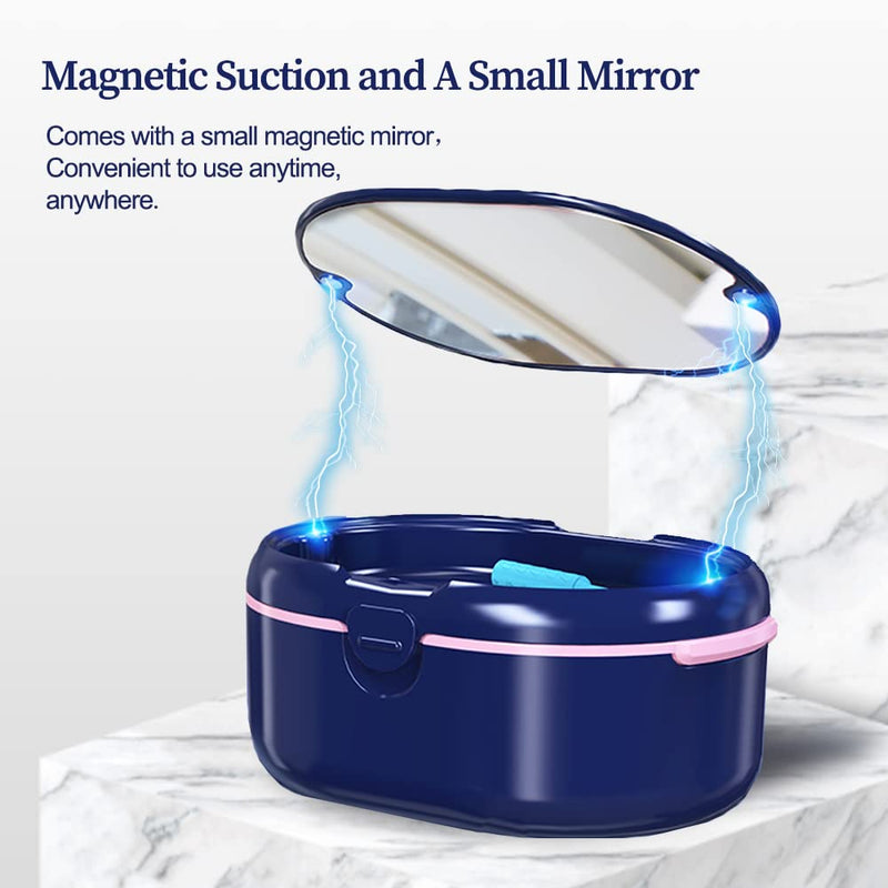 [Australia] - Dentures Case, Denture Bath Case Cup Box Double Layer Dry and Wet Separation Portable False Teeth Container, Denture Cup with Lid for Cleaning Household Office Travel(Blue) Blue 