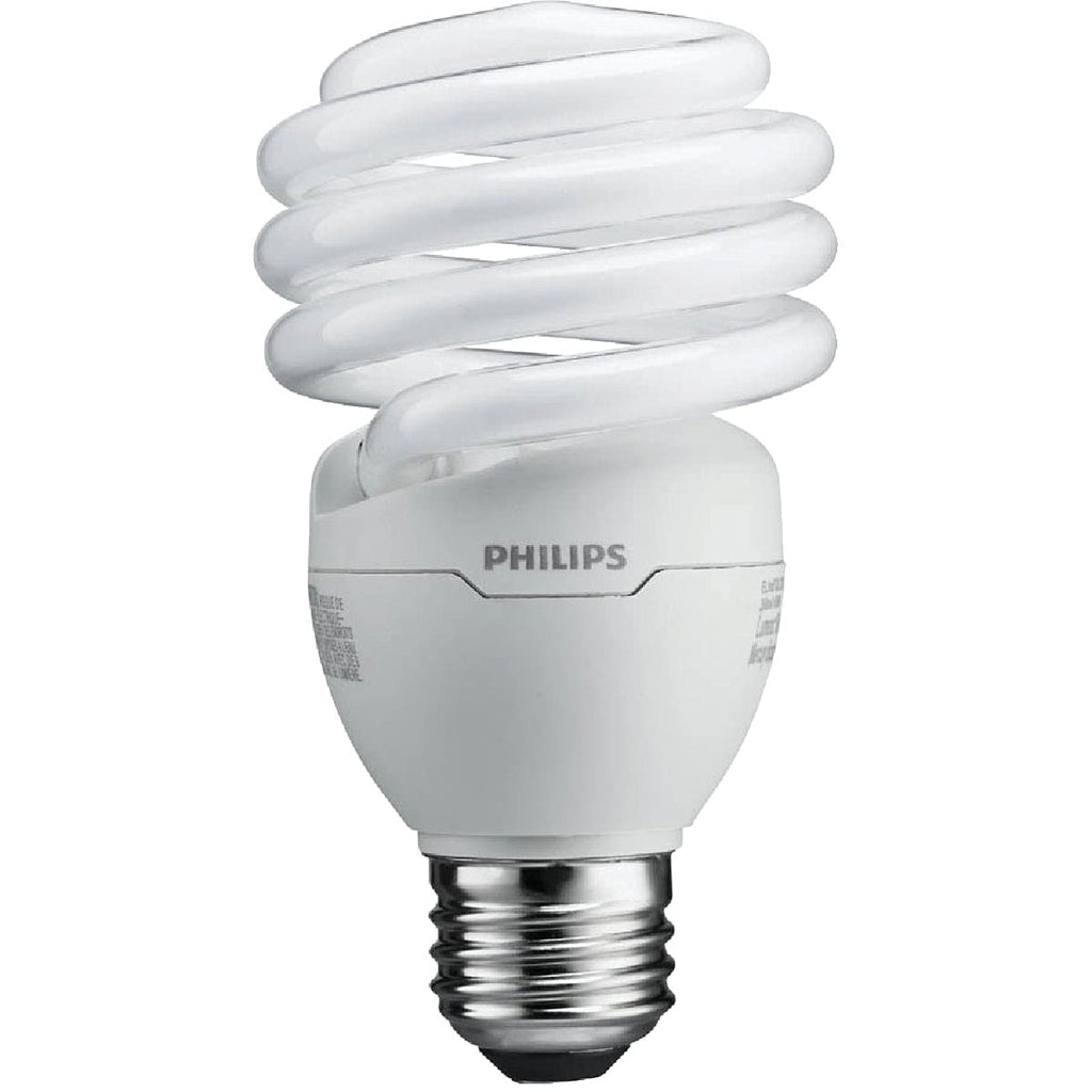 Philips LED 433557 Energy Saver Compact Fluorescent T2 Twister (A21 Replacement) Household Light Bulb: 6500-Kelvin, 23-Watt (100-Watt Equivalent), E26 Medium Screw Base, Daylight Deluxe, 4-Pack 4 Count (Pack of 1) 23W (100-Watt Equivalent)