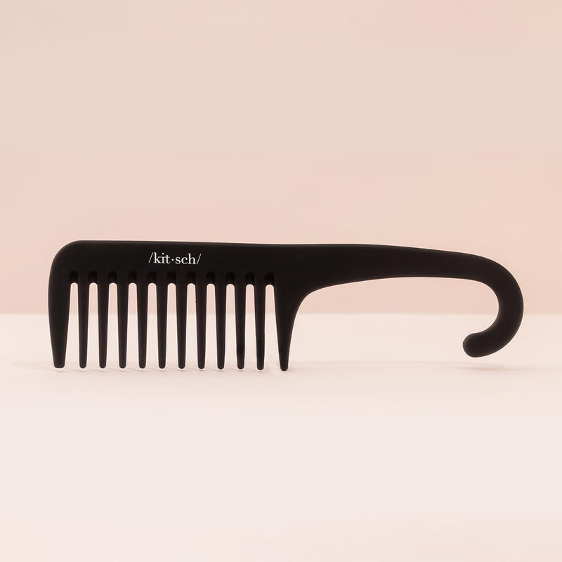 Kitsch Wide Tooth Detangler Comb - Curved Handle for Curly, Wet & Thick Hair, Black Shower Comb for Women Wide Tooth Comb