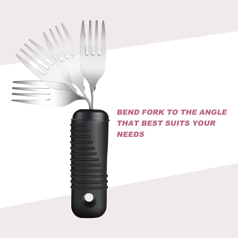 [Australia] - Adaptive Utensils,Easy Grip Silverware,Built Up Bendable Fork,Teaspoon,Tablespoon and Knife for Elderly,Hand Tremors,Arthritis and Parkinson's Patients,4 Piece Set 