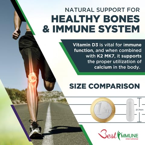 Best Immune Natural Vitamin D3 2000IU K2 MK7 100mcg Premium Quality 100 Capsules Immune Support Perfect Proportions Maximum Absorption