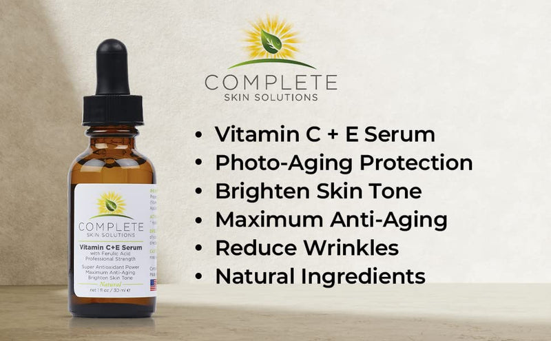 Natural Vitamin C E Serum with Ferulic Acid 1 oz | Hyaluronic Acid