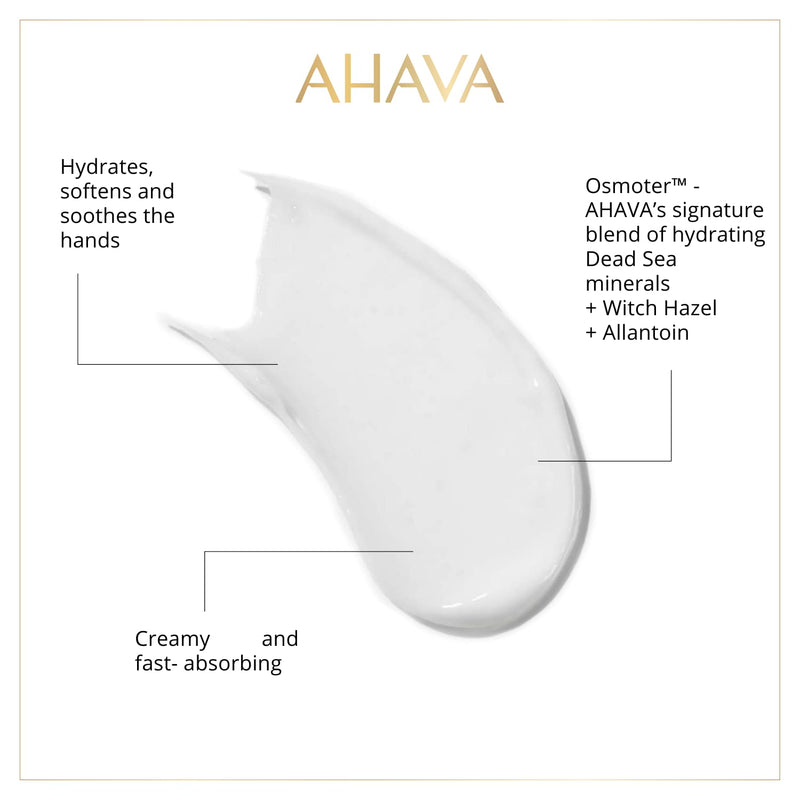 AHAVA Dead Sea Water Mineral Hand Cream - Hand Moisturizer For Dry Cracked Hands, Light & Fast Absorbing, Enriched with Exclusive blend Osmoter, Smoothing Witch Hazel & Soothing Allantoin Original 3.4 Fl Oz (Pack of 1)