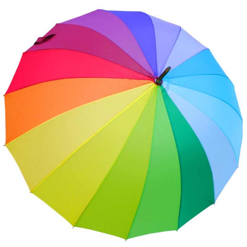 16 Rib - Extra Strong - Windproof Strong Rainbow Umbrella - Automatic | Triple Layer Reinforced Frame with Fiberglass - Heavy Duty - Large Straight Auto Umbrella - Bright Multicolored Canopy