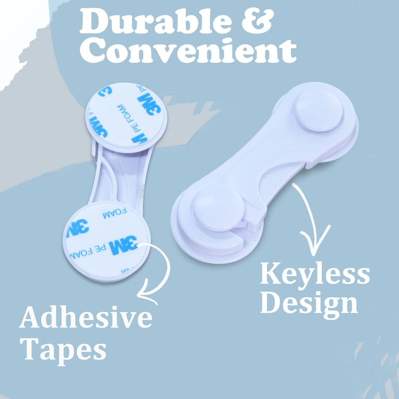 [Australia] - Cabinet Door Locks for Baby Proof and Child Safety, 4 Pack Cabinet Locks with Adhesive for Drawer Cupboards Fridge Closet and Pantry, Childproof Door Latch for Protecting Kids (White-4PCS) 