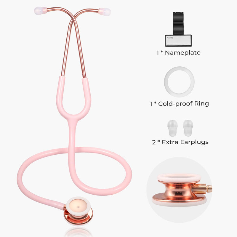 [Australia] - Scienlodic Double-sided Stethoscope with Ear Tips, Professional Stethoscope for Doctor Nurse Clinical Student Use, Customized Gold-plated High-end - Light Pink 03-Light Pink 