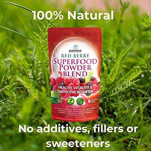 Red Berry Superfood Powder Blend - Evanmore Super Complete Reds Mix Vegan & Vegetarian Friendly Smoothie Juice Health Vitality Booster Supplement - 150g / 30 Servings - Natural Gluten Free Megablend