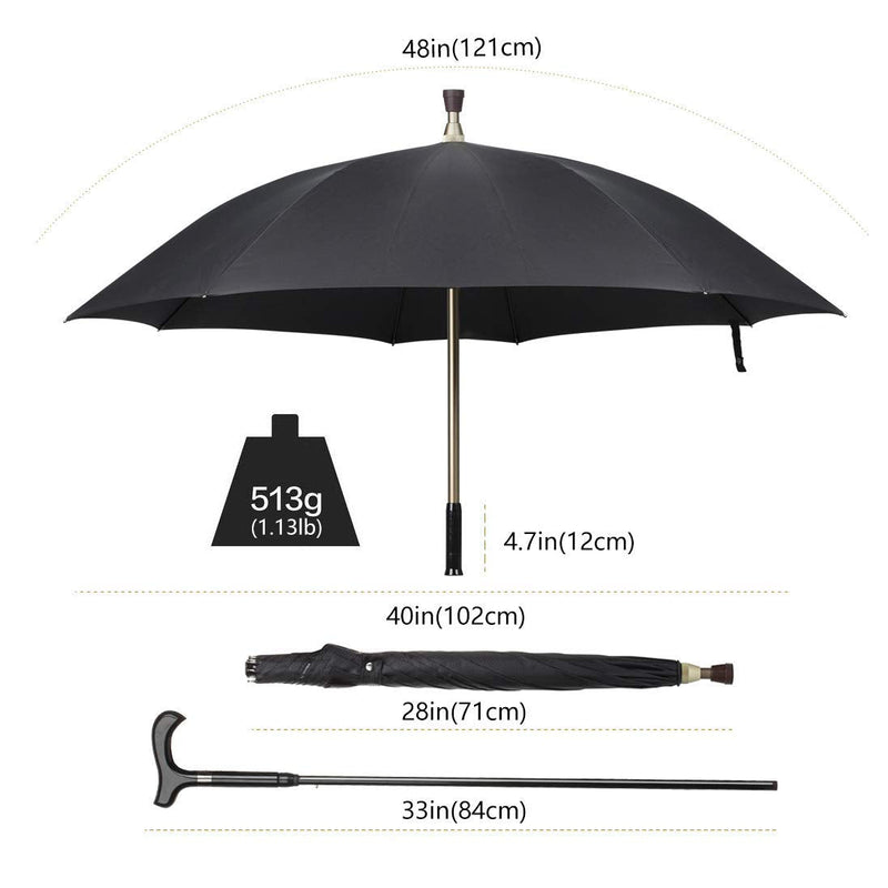 Stick 2-in-1,Self Defense Cane Umbrella Man, Auto Open Long Handle, Large Detachable Sturdy Walking Stick Man Crutch Umbrella for Father's Day,Elderly Men(Black)