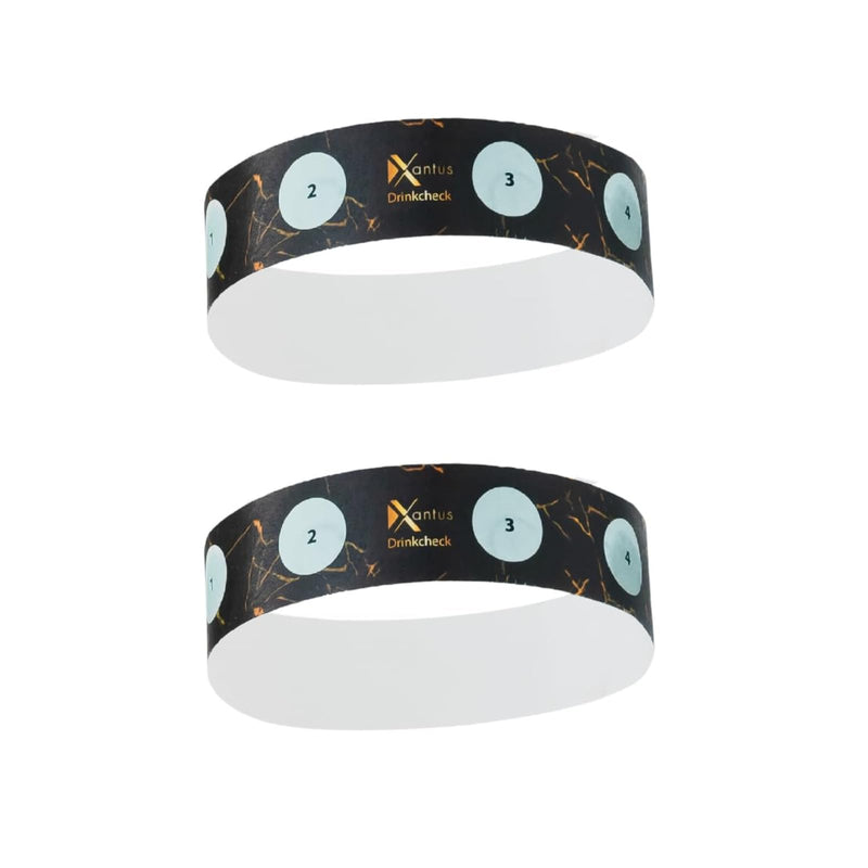 Drink Check Wristband Roofie Test by Xantus | Spiked Drink Bracelet Tester Detects GHB Within 10 Seconds Test Your Drink | Spiking Protection Detector Made in USA | (2 Black Wristbands 8 Tests) 2 Pack