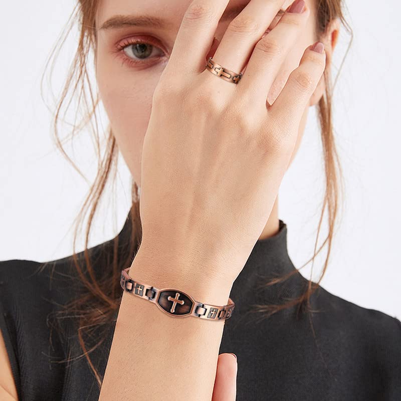 [Australia] - Copper Bracelet for Women, Magnetic Bracelets for Women with Ultra Magnets, Pure Copper Adjustable with Sizing Tool (Cross) Cross 