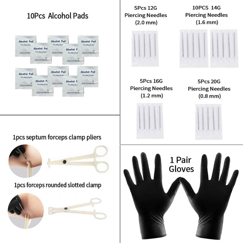 [Australia] - 153Pcs Piercing Kit for all Body Piercings with Piercing Jewelry and Tools for Nose Septum Belly Button Lip Ear Tongue Cartilage Eyebrow and More with 12G 14G 16G and 20G Piercing Needles Silver 