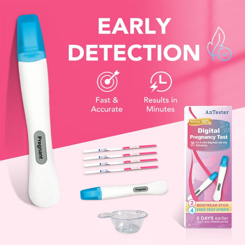[Australia] - 2X Early Digital Pregnancy Test Kit + 4X hcg Test Strips 10mIU/mL,at-Home Pregnancy Test Kit for Women with Easy-to-Read Results 