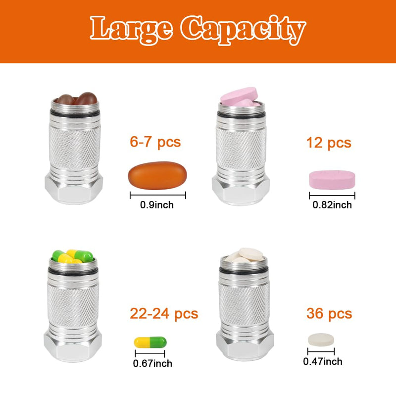 Shintop 2PCS High Capacity Aluminum Container Keychain Waterproof Pill Container | Waterproof Design, Hangs from a Keyring, Stores Pills and Vitamins for Travel and Daily Carry Black and White