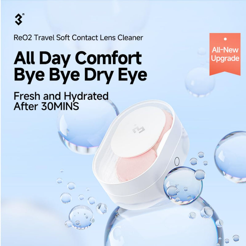 [Australia] - Soft Contact Lens Cleaner with Advanced Electrophoresis Technology, ReO2 Mini Pro, with Mirror and Tweezer (White) 