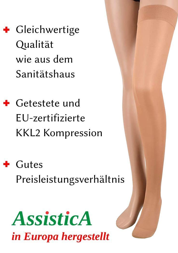 [Australia] - 23-32 mmHg (Class 2) ASSISTICA® Medical Compression Stockings with Closed Toe, Women/Men Support Stockings with Toe, AG Replacement Stockings with Silicone Band (158-170 cm/Small, Beige) 158-170 cm/Small 