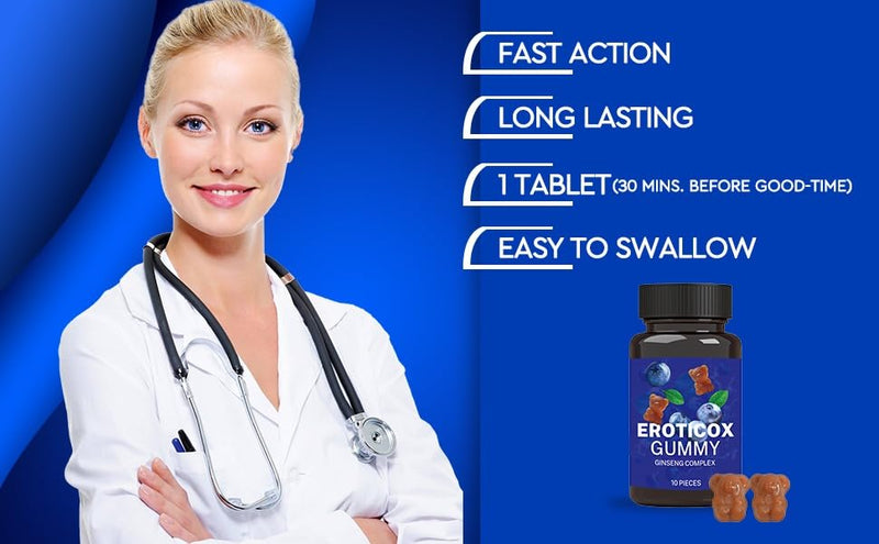 500mg | Stronger | Longer | Harder | Performance | Extra Strength Enhancing, Stamina Endurance Booster Supplement for Men | 10 Ginseng Blue Barry Flavour Gummy