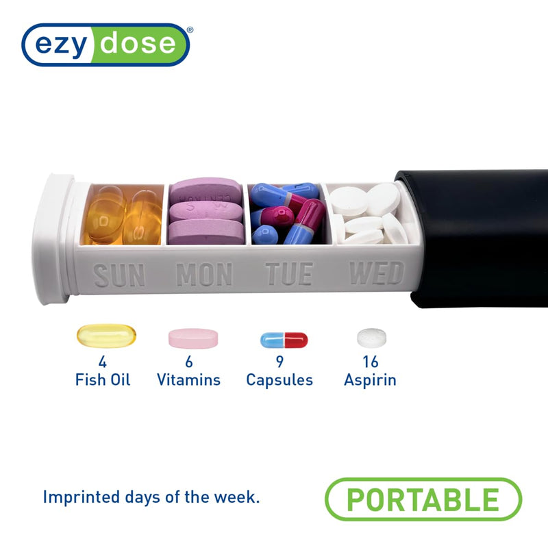 Ezy Dose Weekly (7-Day) Pill Organizer, Sliding Medicine Planner, Gray | Daily Medication Storage Case with BPA-Free Plastic with Plastic Exterior, For Tablets, Vitamins & Supplements, 6.5-Inch Black 6.5 Inch