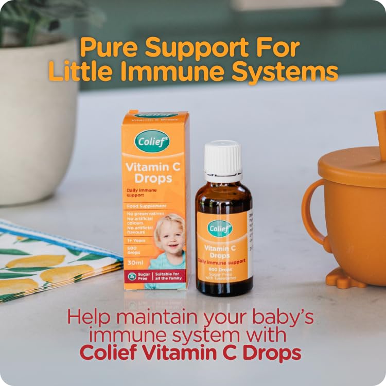Colief Vitamin C Drops for Babies | Daily Immune Support for Infants Age +1 | Diary, Gluten and Preservative Free | Supports Development of Healthy Bones and Teeth | 600 Drops