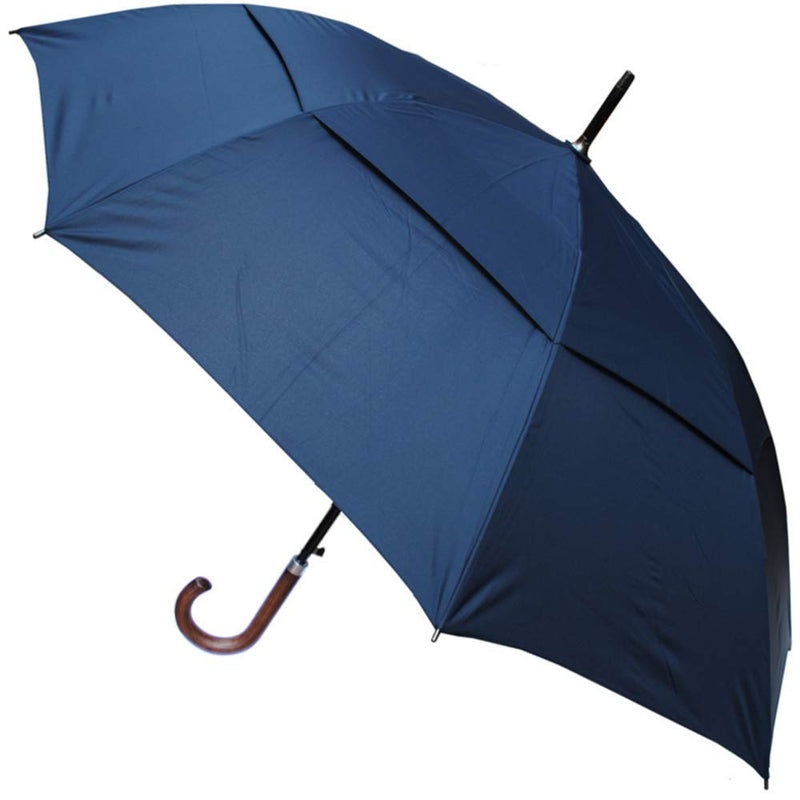 Extra Strong - Windproof Large Strong Umbrella for Rain and Wind - Vented | Double Canopy - Auto - Heavy Duty - Solid Wood Hook Handle - Golf Navy Blue