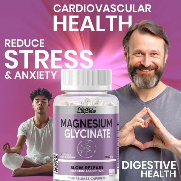 Magnesium Glycinate 120 Capsules – High Strength, Granular Technology, Sustained Slow Release for Maximum Absorption – 2400mg Delivering 340mg Elemental Magnesium per Serving