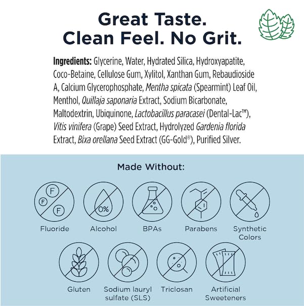 [Australia] - Designs for Health Periobiotic Silver Hydroxyapatite Toothpaste - Fluoride Free Toothpaste with Oral Probiotics with Whitening Hydroxyapatite - Supports Gum Health & Remineralization (4oz Mint) Spearmint 4 Ounce (Pack of 1) 