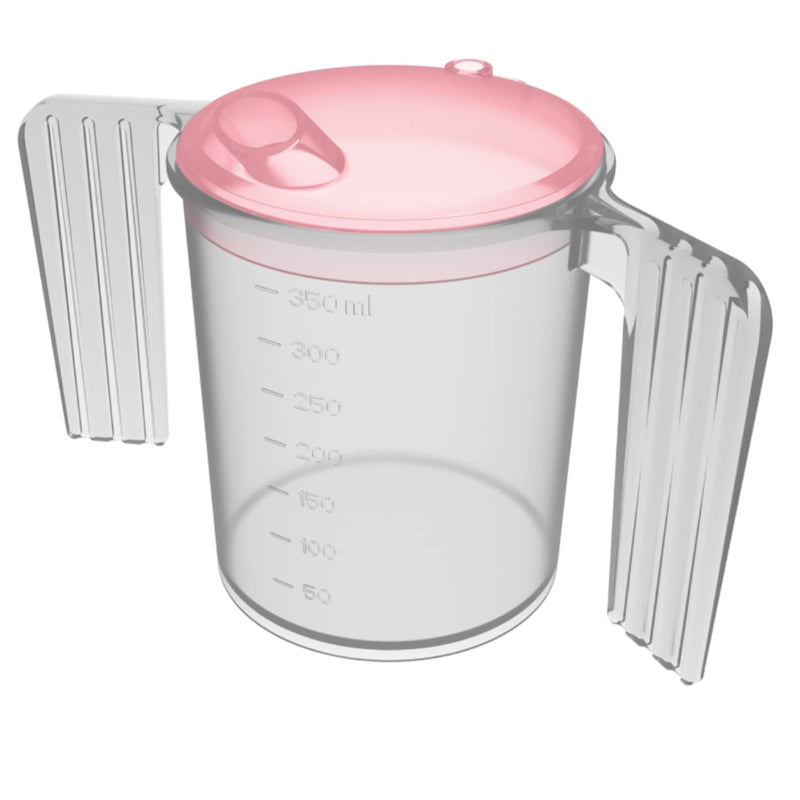 Dr. Bone's ® Two Handled Adapted Drinking Cup with blue lid (Blue) Plastic Feeding Cup with Wide SPOUT Adult Feeder Beaker Disability Drinking AIDS Feeder Cup with Handle - Pink Lid