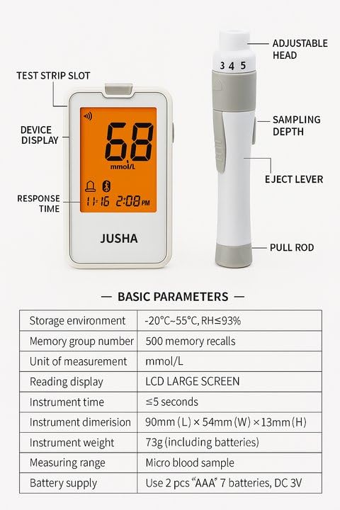 [Australia] - G-427B Bluetooth Blood Glucose Monitor Kit With Free APP - No Coding, 0.7µL Blood Sample, 5s Test, Large Backlit Display with 100 Strips &100 Lancets 