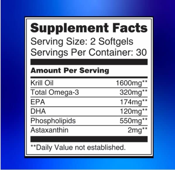 [Australia] - Antarctic Krill Oil 1600mg with Astaxanthin 2mg Fatty Acids EPA 174mg, DHA 120mg, Phospholipids 550mg -Support Healthy Joints Hair Skin-800mg per Softgel, 60 Krill Oil Softgels with lemon flavor 60 Count (Pack of 1) 