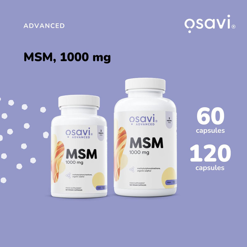 Osavi MSM, 1000 mg – 120 Vegan Capsules | Supports Joint Health & Skin Elasticity | Methylsulphonylmethane for Collagen & Keratin Production