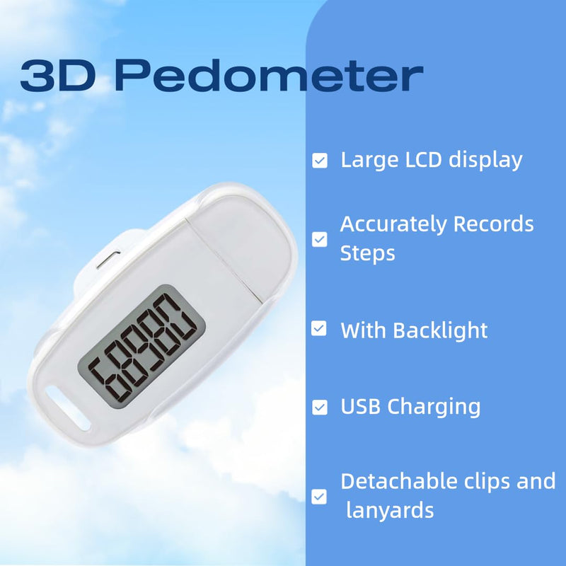 [Australia] - Pedometer for Walking Steps, 3D Simple Step Counter for Walking with Backlight, Removable Clip and Strap. USB Rechargeable Step Tracker accurately Tracks Steps for Men Women Kids Adults Seniors 