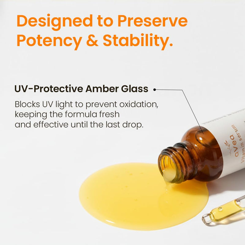 AVEA Vitamin Serum 16.5 – 13.5% Pure Vitamin C + Ascorbyl Glucoside, Vitamin E & Ferulic Acid – Radiance & Even-Tone Support – Lightweight, Non-Sticky Formula – 10ml / 0.33 fl oz