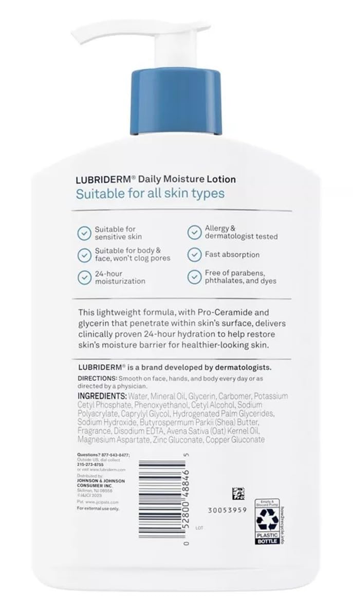 Lubriderm 0528004884650-DAILY MOISTURE BODY AND HAND LOTION WITH VITAMIN WHITE 16 Fl Oz (Pack of 1)