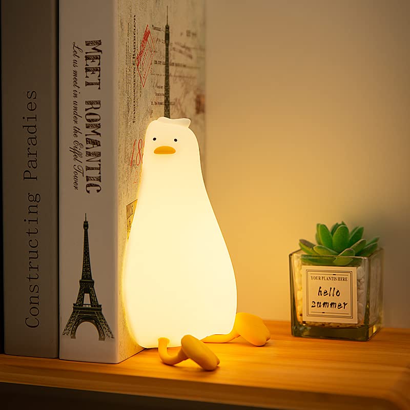 [Australia] - LED Lying Flat Duck Night Light, 3 Level Dimmable Nursery Nightlight,Cute Lamps Silicone Squishy Light Up Duck,Rechargeable Bedside Touch Lamp for Breastfeeding Toddler Baby Kids Decor A-Duck light 