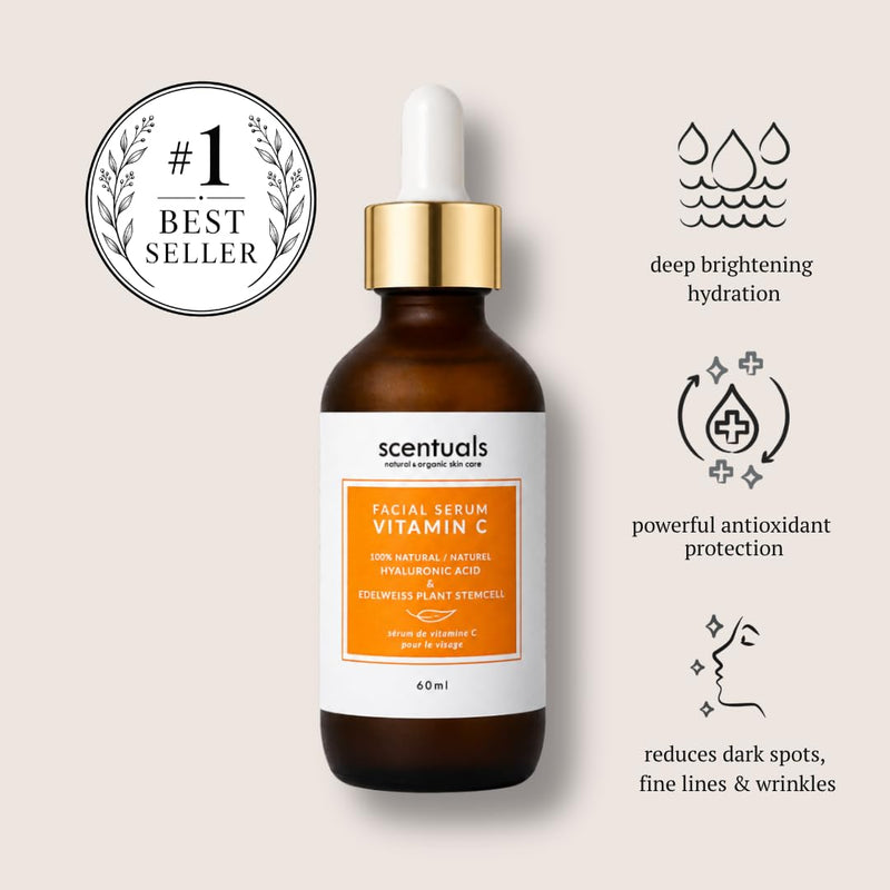 Scentuals Vitamin C Serum for Face, Brightening Serum, Reduce Look of Fine Lines & Wrinkles, Water-Based 2 fl.oz|60 ml