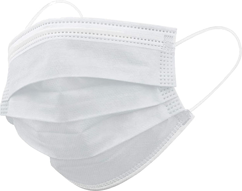[Australia] - 100 PCS White Disposable Earloop Face Masks for Adults,Real 3-Ply Soft Fabric (2-Layer Non-Woven,1-Layer Melt-Blown),Anti-Dust,Water Proof,Single General Use w. Nose Clip (Other Color-Style Available) 1 Count (Pack of 100) 