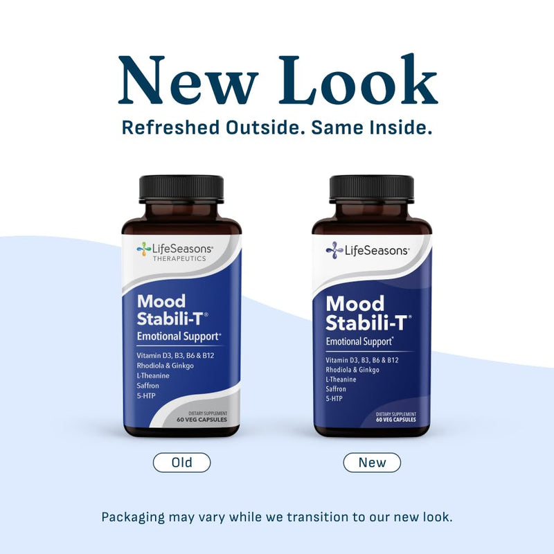 LifeSeasons Mood Stabili-T Emotional Support & Balance Supplement with Saffron, Rhodiola, L-Theanine, 5-HTP & Ginkgo – Calm Focus, Stress Support & Positive Mood – 60 Veg Capsules