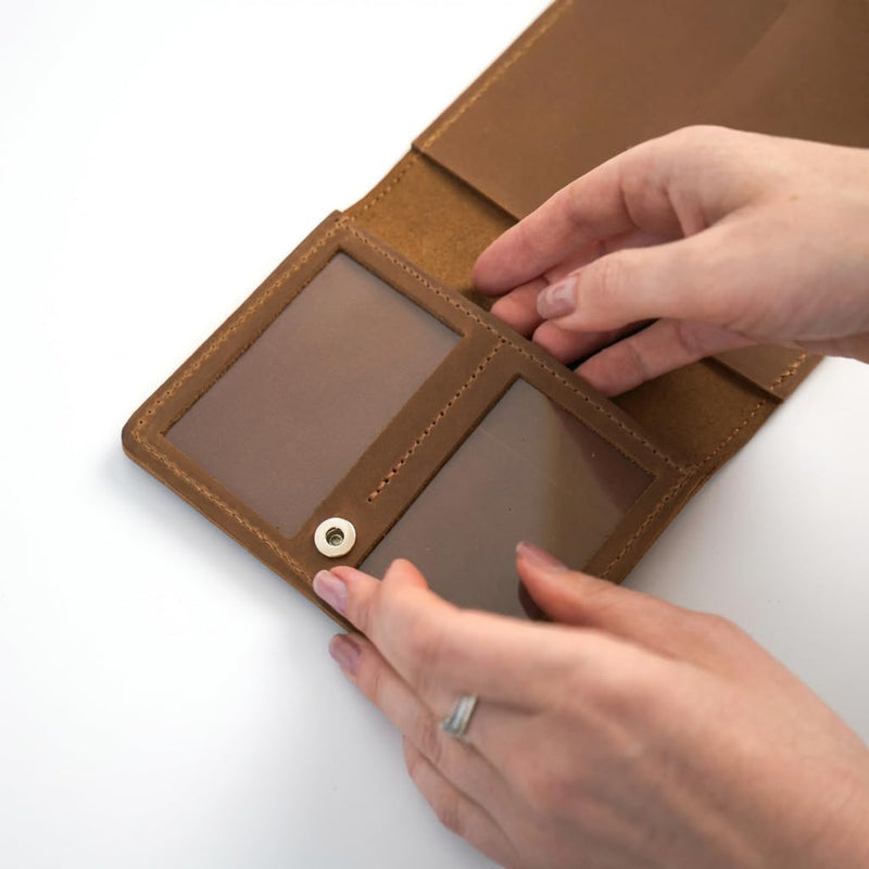 Leather Pilot Document Wallet - Pilot License Holder & Flight Document Organizer, Genuine Crazy Horse Leather Travel Wallet, Compact Aviation Passport Holder for Pilots, Warm Brown